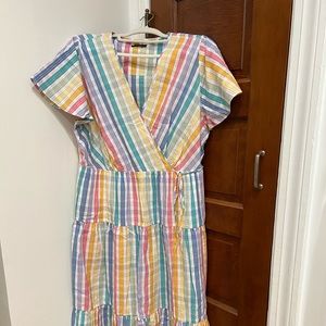 JCREW Faux wrap dress in rainbow gingham. Size 18